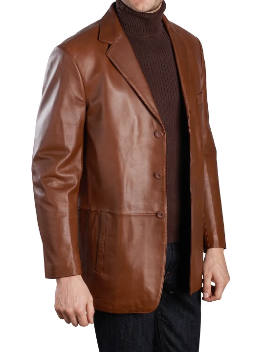 Men Side Pockets Real Lambskin Brown Leather Blazer