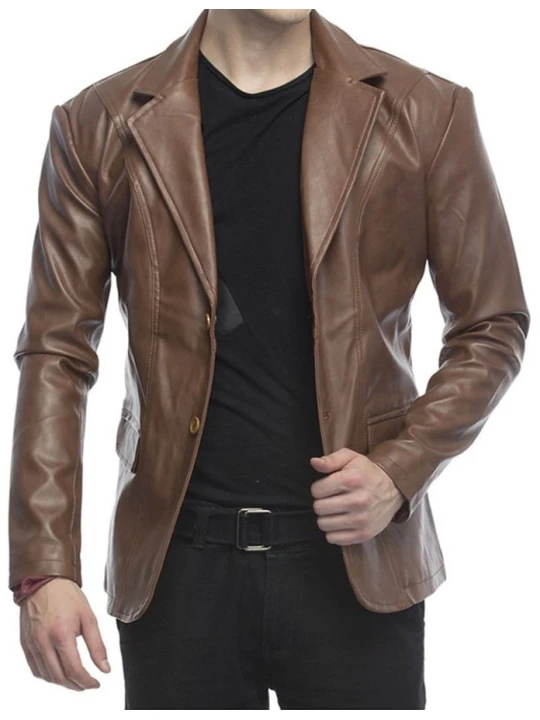 Men Stylish Look Real Lambskin Brown Leather Blazer