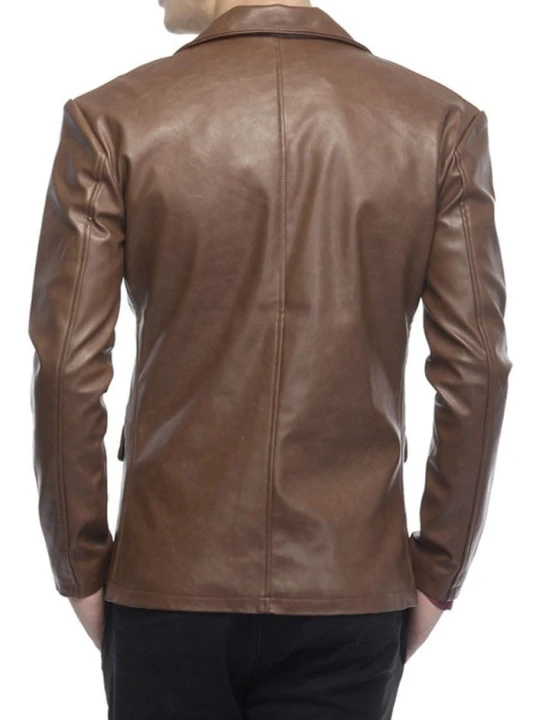 Men Stylish Look Real Lambskin Brown Leather Blazer