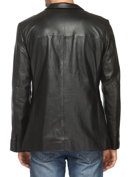 Men Trendy Real Lambskin Black Leather Blazer