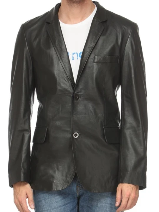 Men Trendy Real Lambskin Black Leather Blazer