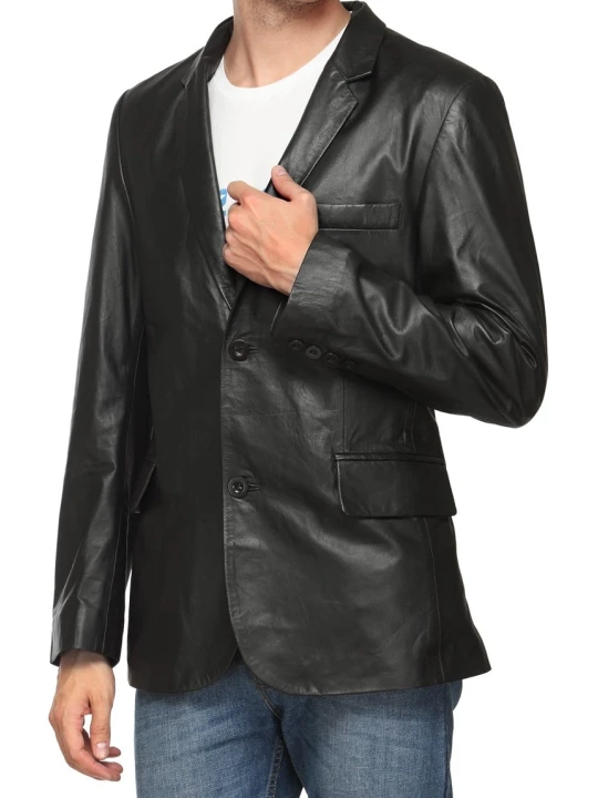 Men Trendy Real Lambskin Black Leather Blazer
