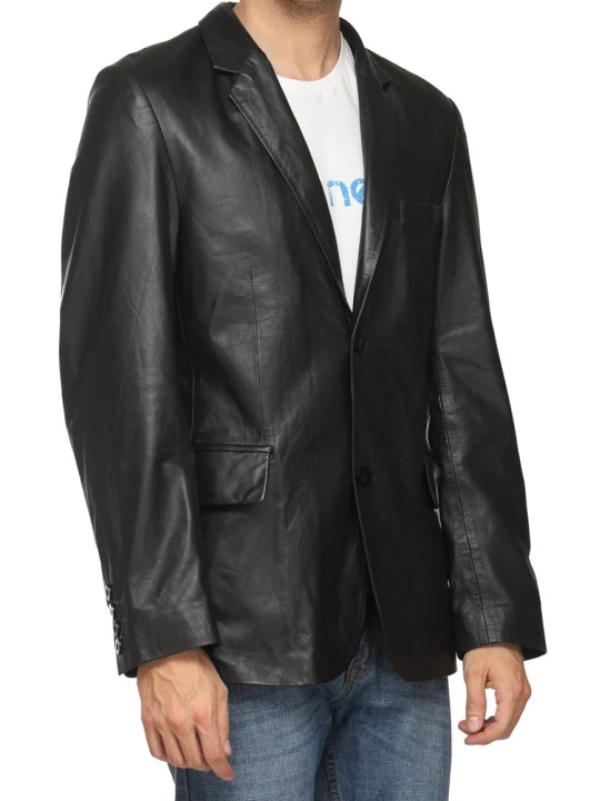 Men Trendy Real Lambskin Black Leather Blazer