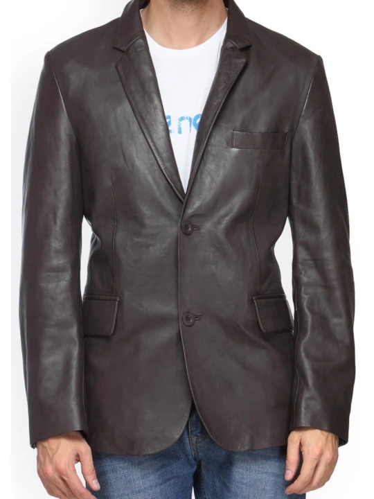Men Trendy Real Lambskin Brown Leather Blazer