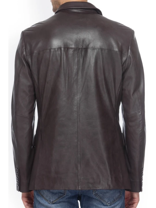 Men Trendy Real Lambskin Brown Leather Blazer