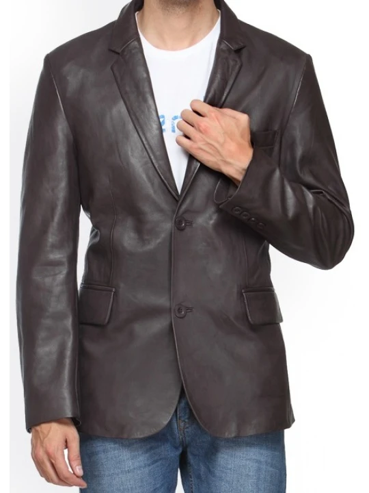 Men Trendy Real Lambskin Brown Leather Blazer
