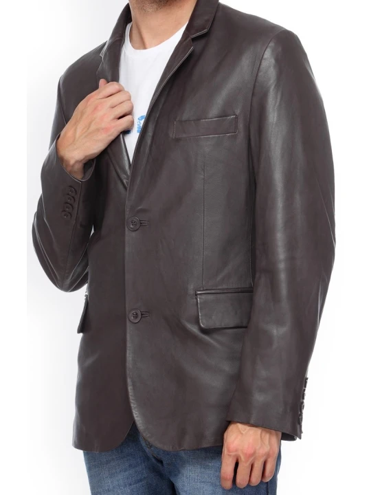 Men Trendy Real Lambskin Brown Leather Blazer