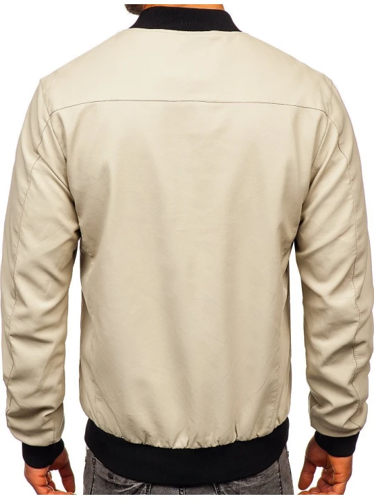 Men Classic Look Real lambskin Beige Leather Bomber Jacket