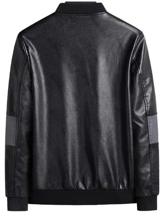 Men Edgy Real Sheepskin Black Leather Bomber Jacket