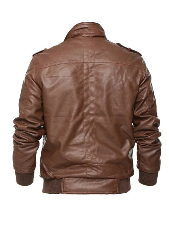 Smart Look Real Sheepskin Brown Leather Bomber Jacket For Men