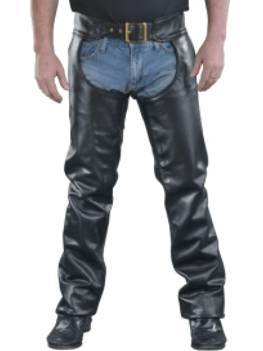 Men dude Look Real Sheepskin Black Leather Motorcycle Chaps