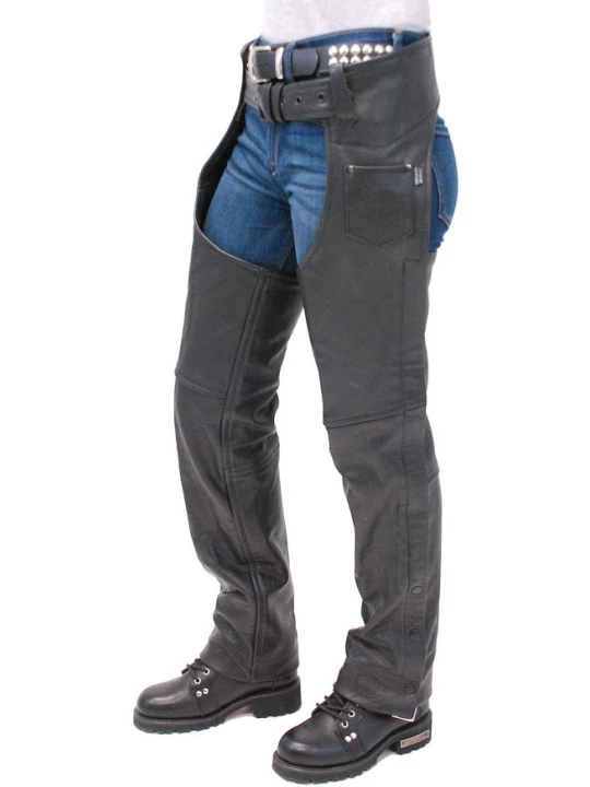 Men High Fashion Real Sheepskin Black Leather Motorcycle Chaps