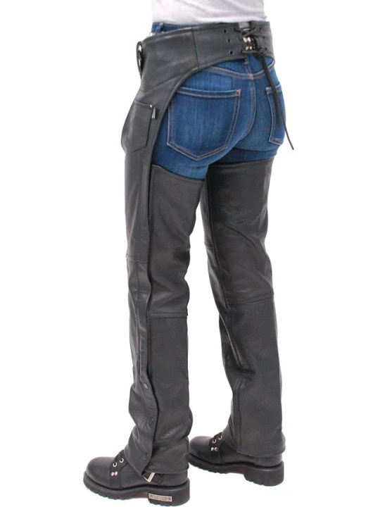 Men High Fashion Real Sheepskin Black Leather Motorcycle Chaps