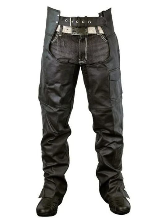 Men Trendy Real Sheepskin Black Leather Motorcycle Chaps