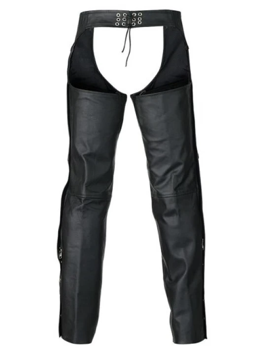 Men Trendy Real Sheepskin Black Leather Motorcycle Chaps