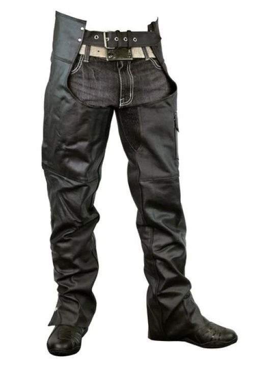Men Trendy Real Sheepskin Black Leather Motorcycle Chaps