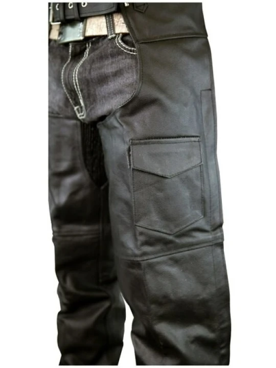 Men Trendy Real Sheepskin Black Leather Motorcycle Chaps