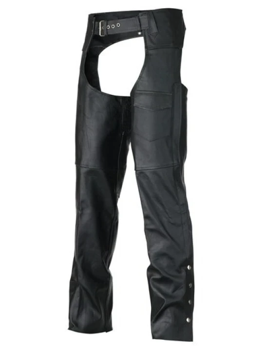 Men Trendy Real Sheepskin Black Leather Motorcycle Chaps