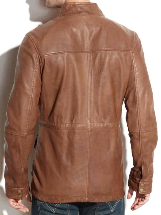 Men Casual Wear Real Lambskin Brown Leather Jacket