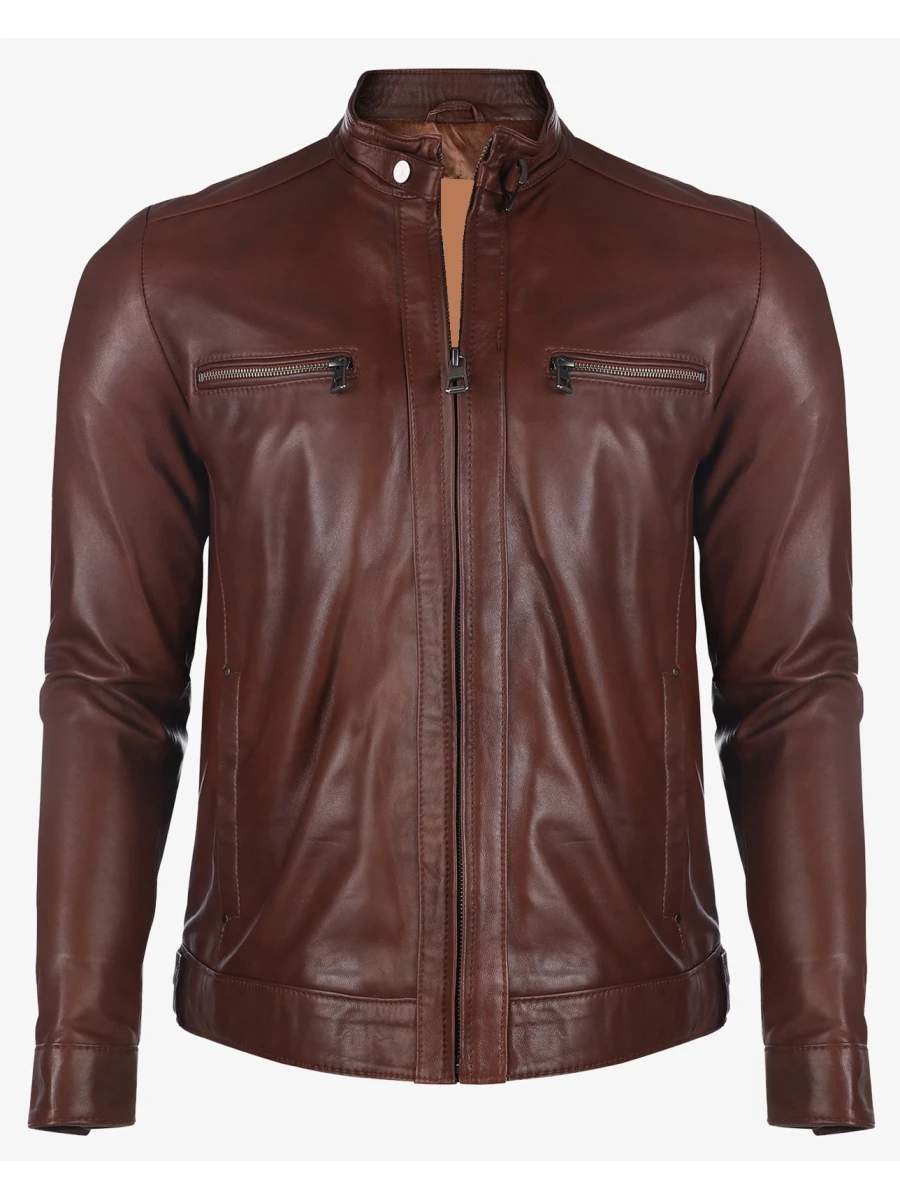 Men Great Look Real Lambskin Brown Leather Jacket