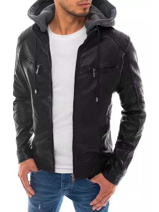 Men Stylish Wear Hooded Real Lambskin Black Leather Jacket