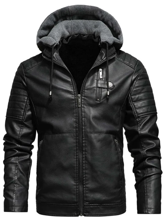 Men Trendy Wear Hooded Real Lambskin Black Leather Jacket