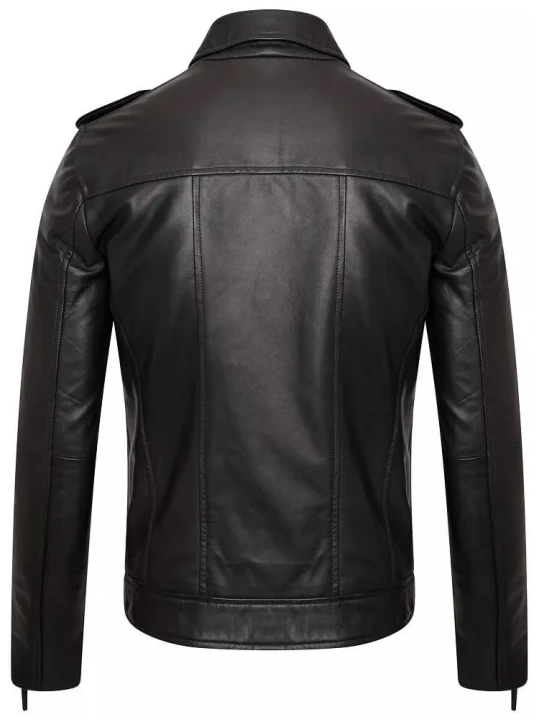 Men Asymmetric Front Real Lambskin Black Leather Motorcycle Jacket