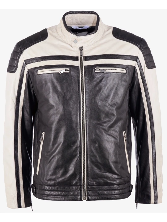 Men Elegant Real Lambskin Cream Leather Motorcycle Jacket