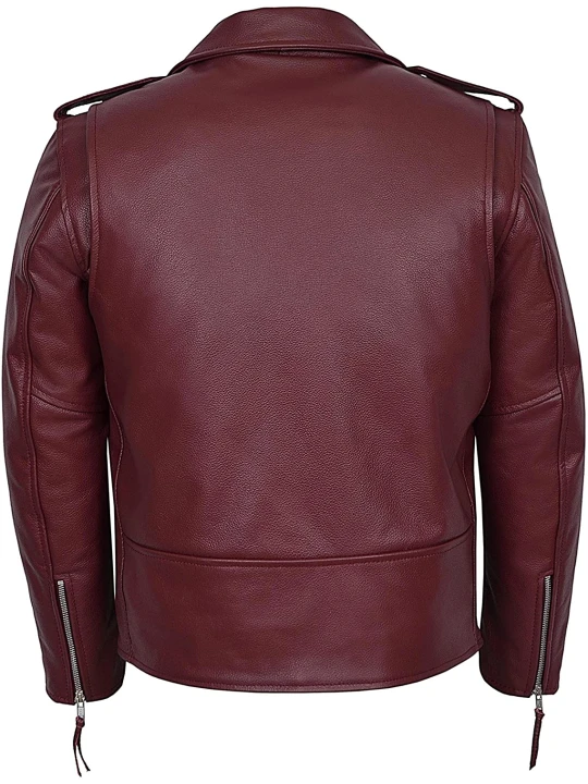 Men Smart Real Lambskin Burgundy Leather Motorcycle Jacket