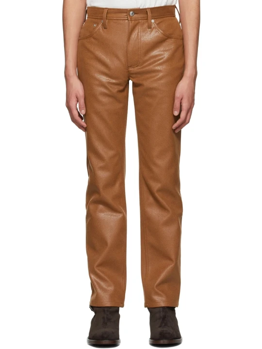 Men Classy Look Real Lambskin Tan Brown Leather Trousers Pants