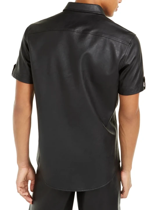 Men Classy Look Real Lambskin Black Leather Shirt