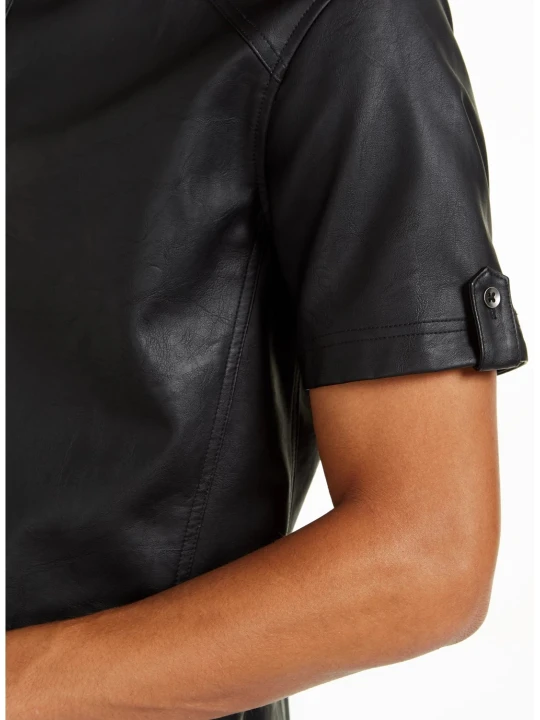 Men Classy Look Real Lambskin Black Leather Shirt