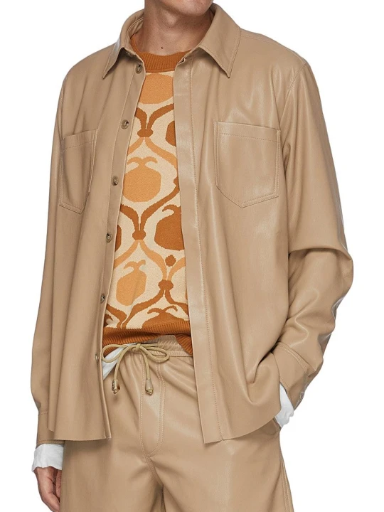Men Smart Look Real Lambskin Cream Leather Shirt
