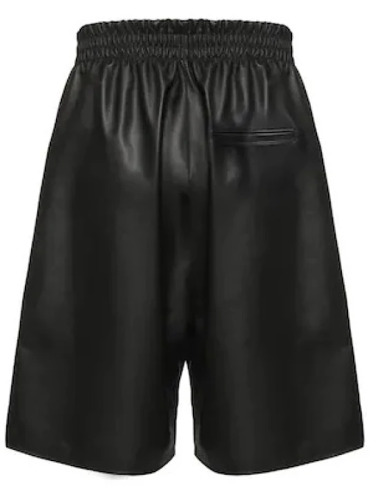 Men Boxer Style Real Lambskin Black Leather Bermuda Shorts