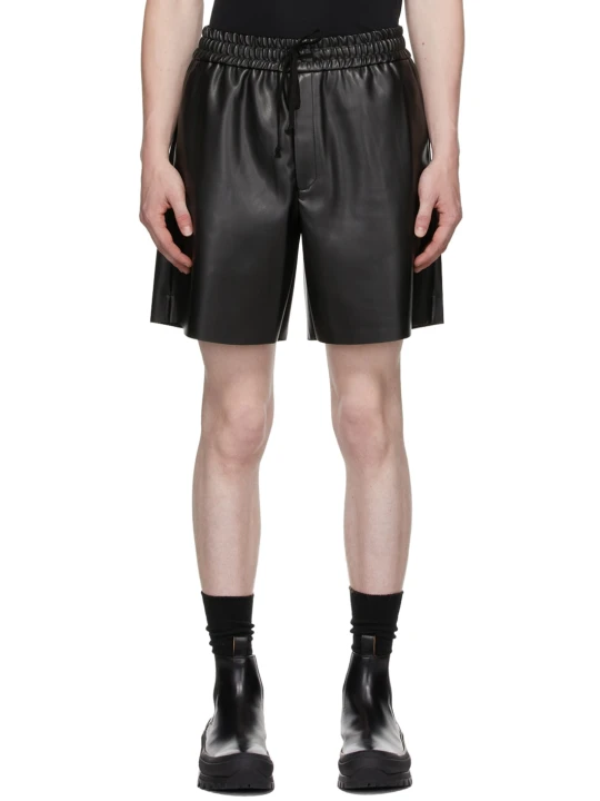 Men Cool Fashion Real Lambskin Black Leather Bermuda Shorts