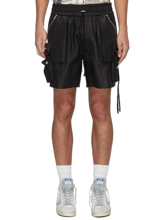 Men Elegant Style Real Lambskin Black Leather Cargo Shorts Men Elegant Style Real Lambskin Black Leather Cargo Shorts