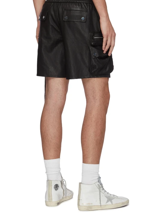 Men Elegant Style Real Lambskin Black Leather Cargo Shorts Men Elegant Style Real Lambskin Black Leather Cargo Shorts