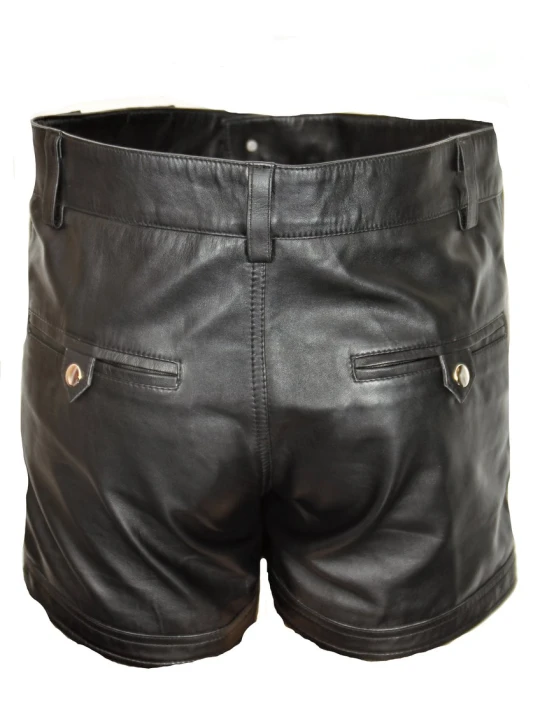 Men High Fashion Real Lambskin Black Leather Shorts
