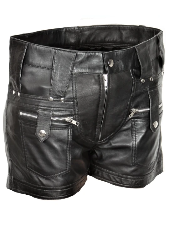 Men High Fashion Real Lambskin Black Leather Shorts