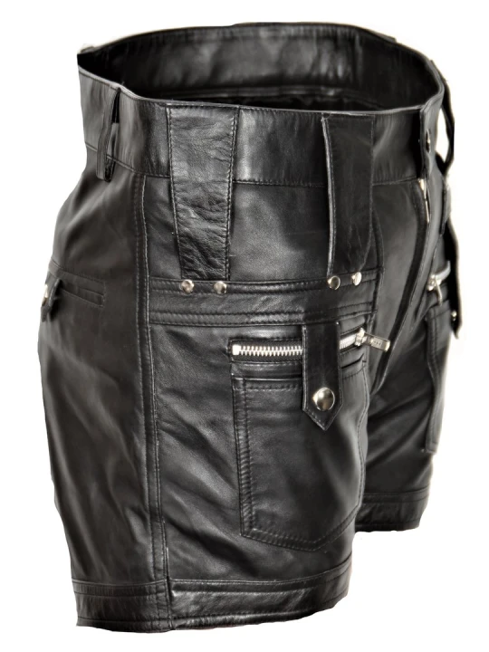 Men High Fashion Real Lambskin Black Leather Shorts