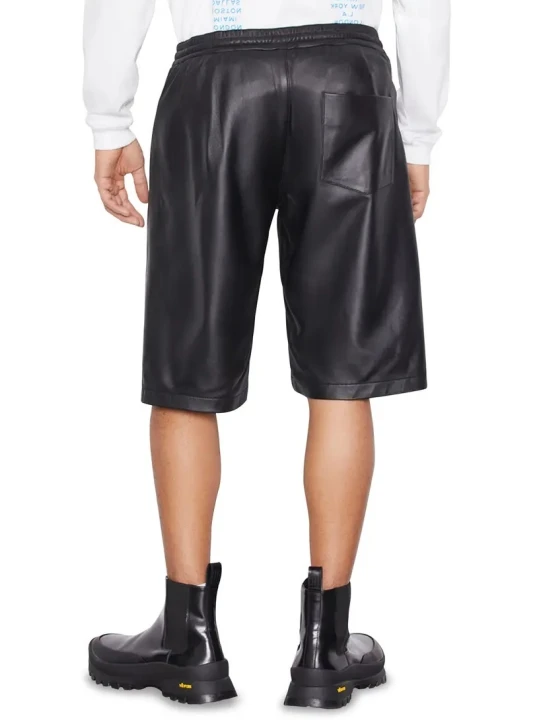 Men Perfect Look Real Lambskin Black Leather Sports Shorts