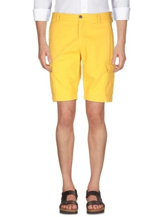 Men Real Lambskin Yellow Leather Cargo Shorts