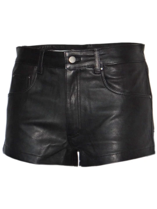 Men Trendy Real Lambskin Black Leather Shorts