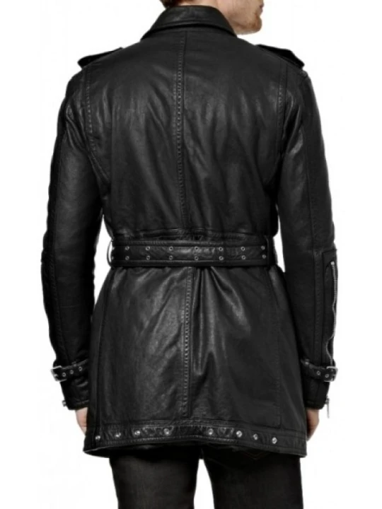 Men Biker Style Real Sheepskin Black Leather Coat