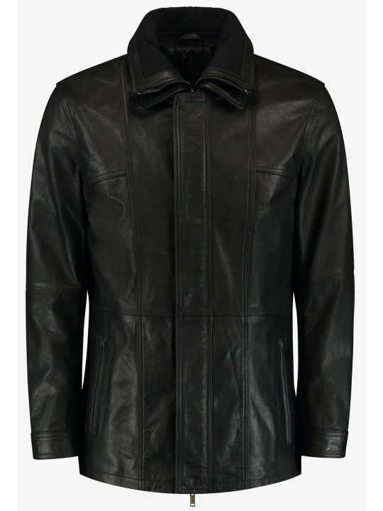 Men Edgy Style Real Sheepskin Black Leather Long Coat