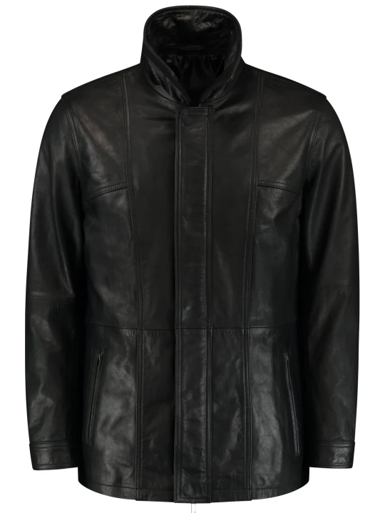 Men Edgy Style Real Sheepskin Black Leather Long Coat