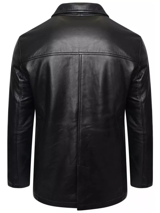 Men Front Buttons Real Sheepskin Black Leather Long Coat Men Front Buttons Real Sheepskin Black Leather Long Coat