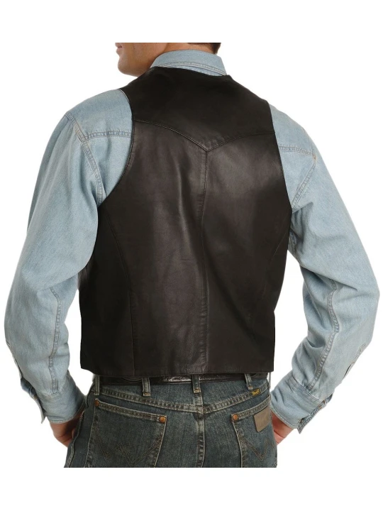Men Finely Crafted Real Lambskin Black Leather Sleeveless Vest Coat