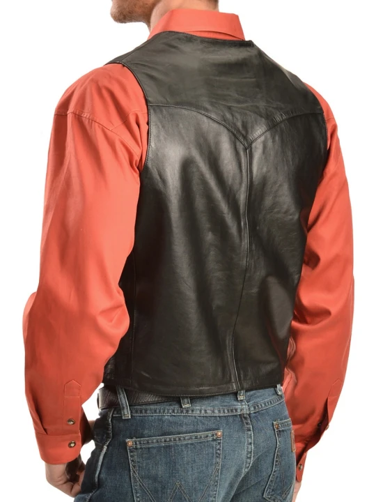 Men Amazing Look Real Lambskin Black Leather Sleeveless Vest Coat