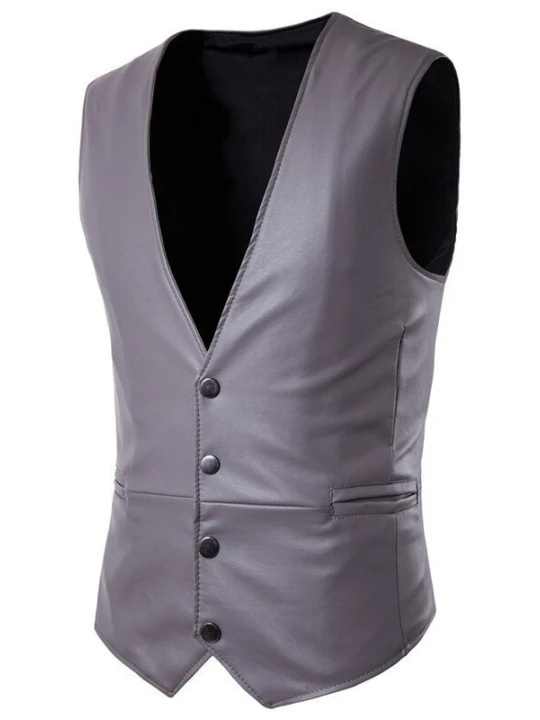 Men Fabulous Wear Real Lambskin Grey Leather Sleeveless Vest Coat